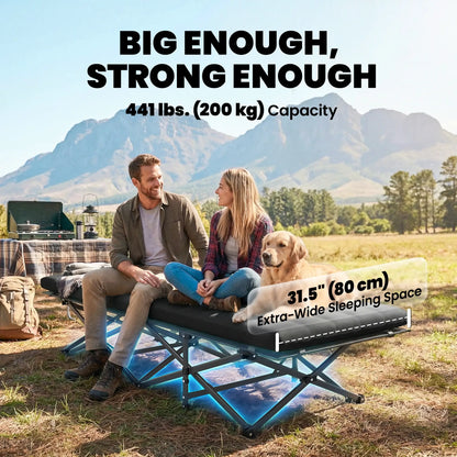 32" Extra Wide Folding Camping Cot, Soft Pad, Non-Slip Feet, Carry Bag, Black Camping Cots at Gallery Canada