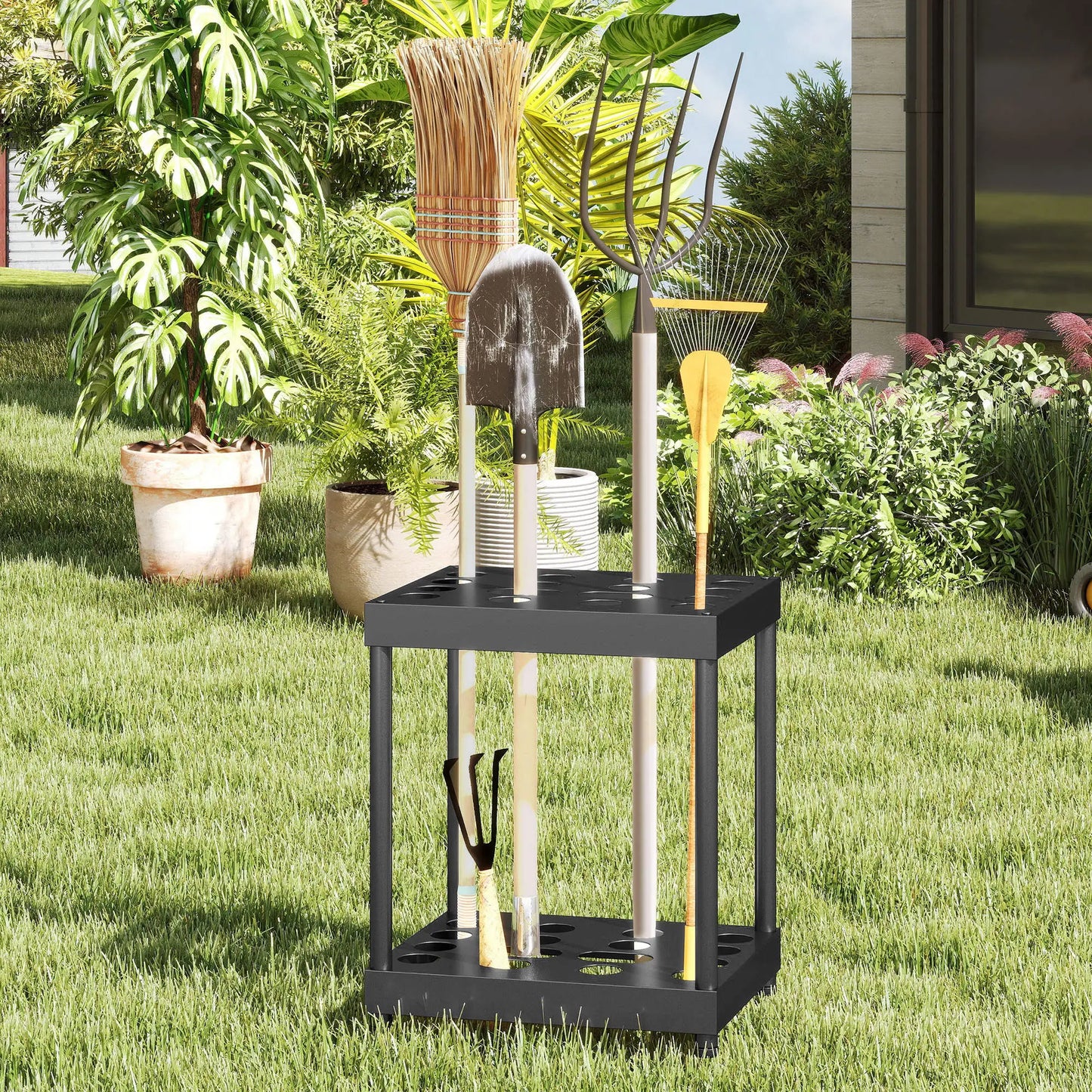 Heavy-Duty Metal Garden Tool Storage Rack, 16 Tool Organizer