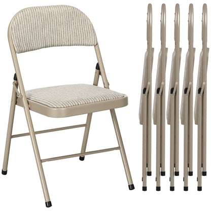 Set of 6 Metal Foldable Chairs, Linen Padded, Beige Dining Chairs at Gallery Canada