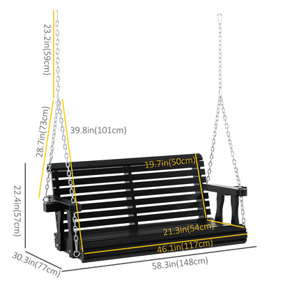 2 Seater Wooden Porch Swing, Outdoor Garden Bench, Black Hanging Porch Swings at Gallery Canada