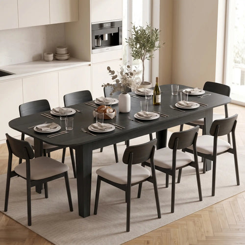 Extendable Oval Dining Table for 4-6, Farmhouse Kitchen Table, Black, Black