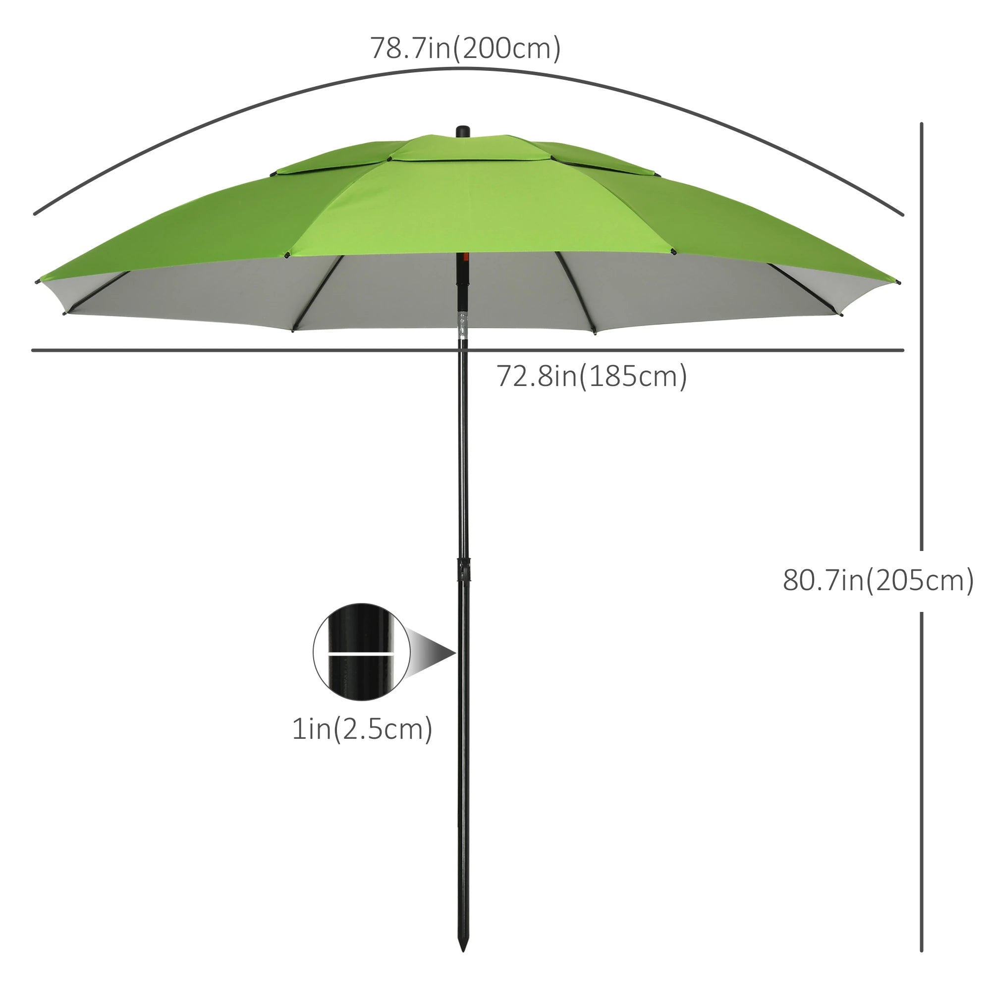 6.6ft Arched Beach Umbrella, Adjustable, Steel Frame, UV30+, Green Beach Umbrellas at Gallery Canada