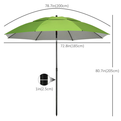 6.6ft Arched Beach Umbrella, Adjustable, Steel Frame, UV30+, Green Beach Umbrellas at Gallery Canada