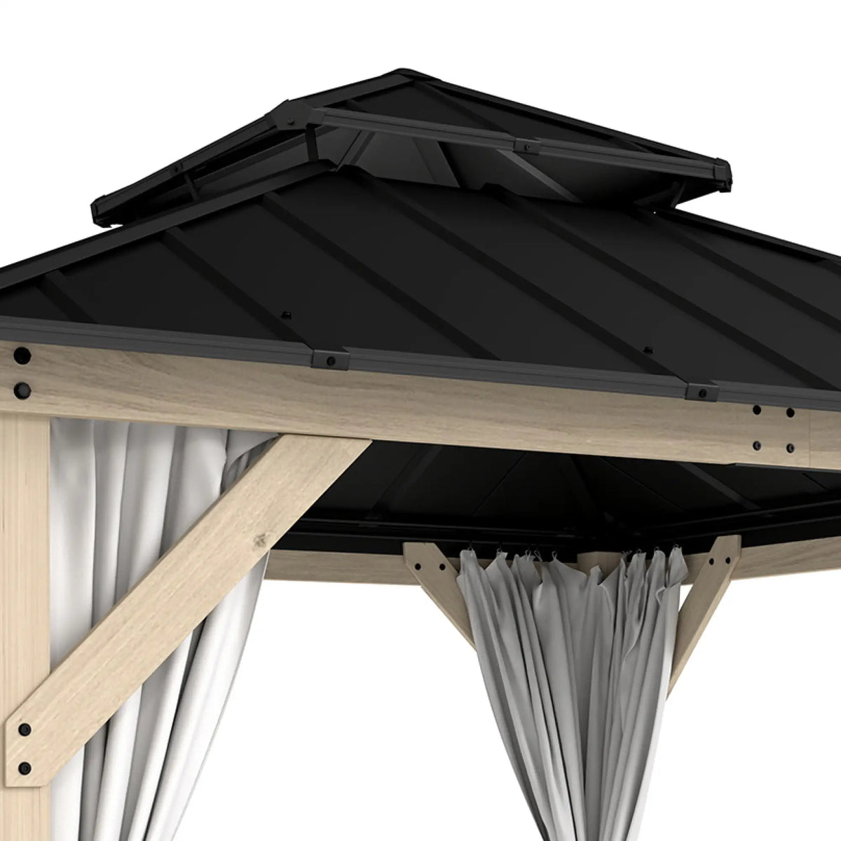 10' x 10' Hardtop Gazebo, Steel Roof, Wood Patio, Light Grey Gazebos at Gallery Canada