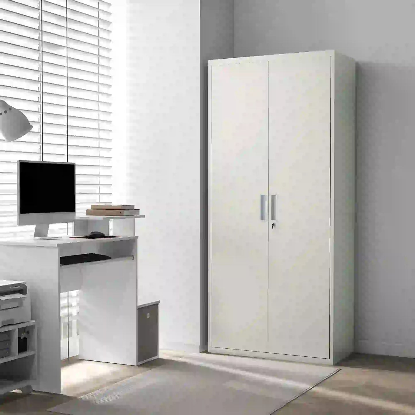 71" Tall Garage Cabinet, Metal Storage, 2 Doors, 4 Adjustable Shelves, White Office Cabinets & Cupboards at Gallery Canada