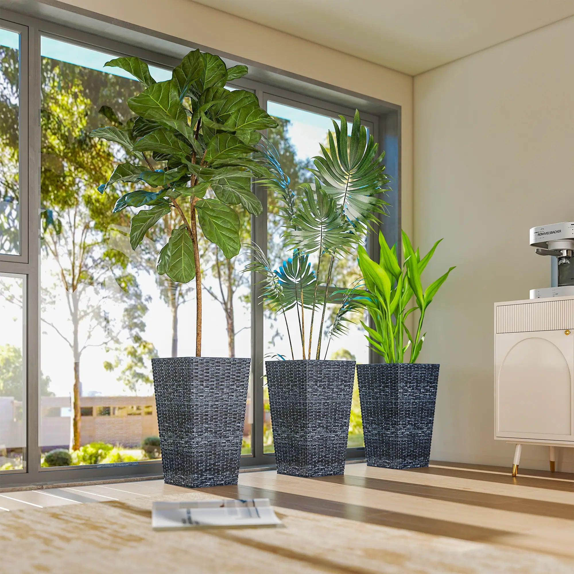 Set of 3 Tall Plant Stand, Outdoor Indoor Flower Pot, Mixed Grey, Grey Garden Accessories at Gallery Canada
