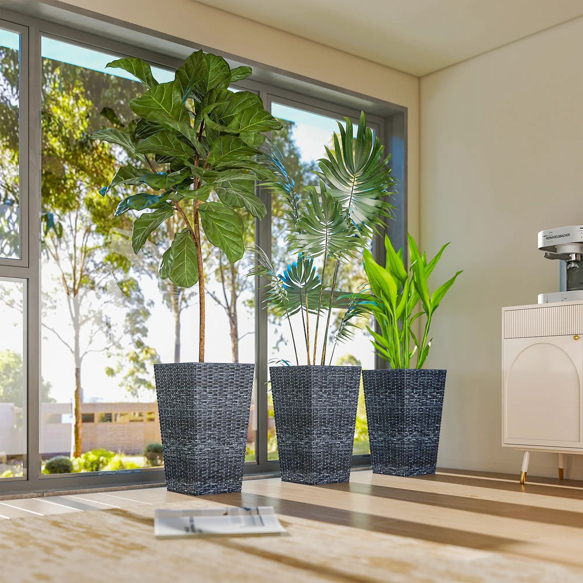Set of 3 Tall Plant Stand, Outdoor Indoor Flower Pot, Mixed Grey, Grey Garden Accessories at Gallery Canada