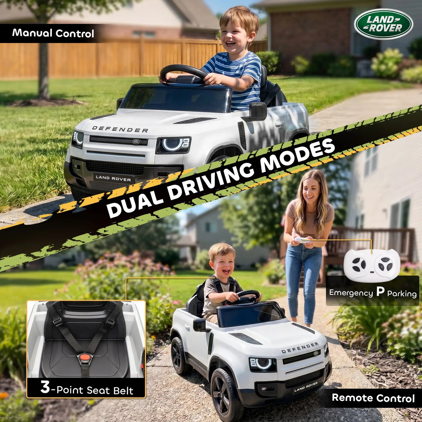 12V Licensed Land Rover Ride-On Car, Remote, White