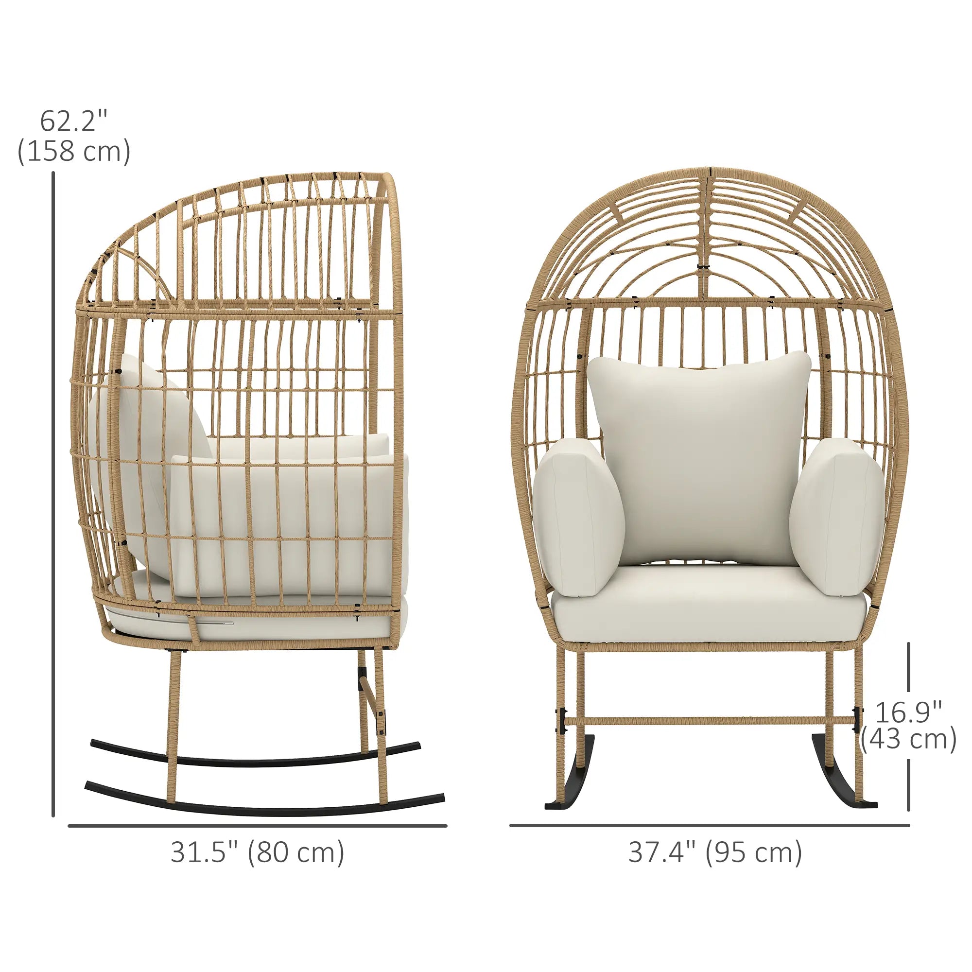 Oversized Rocking Chair, Indoor Outdoor Egg Chair, Thickened Cushions, Wicker Patio Lounger, Beige Outdoor Rocking Chairs at Gallery Canada