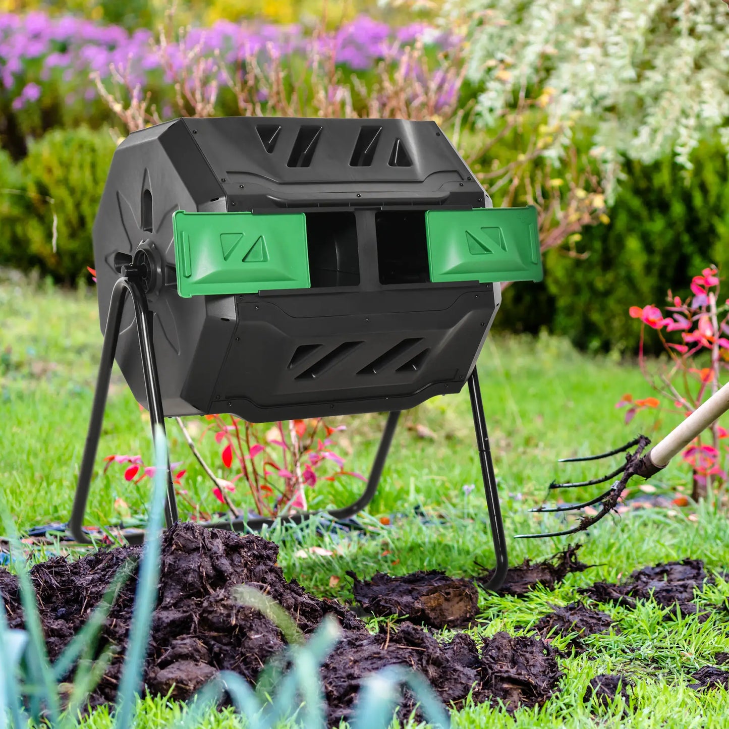 Dual Chamber Compost Bin, 360° Rotating, 43 Gallon, Green Garden Accessories at Gallery Canada