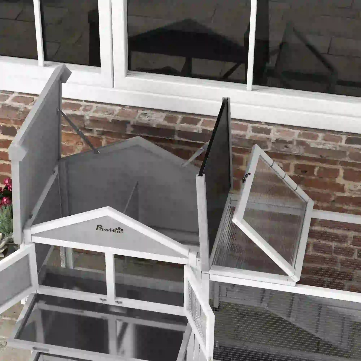 65" Wooden Rabbit Hutch, Pet Playpen with Roof, Storage Box, Grey Rabbit Hutch at Gallery Canada