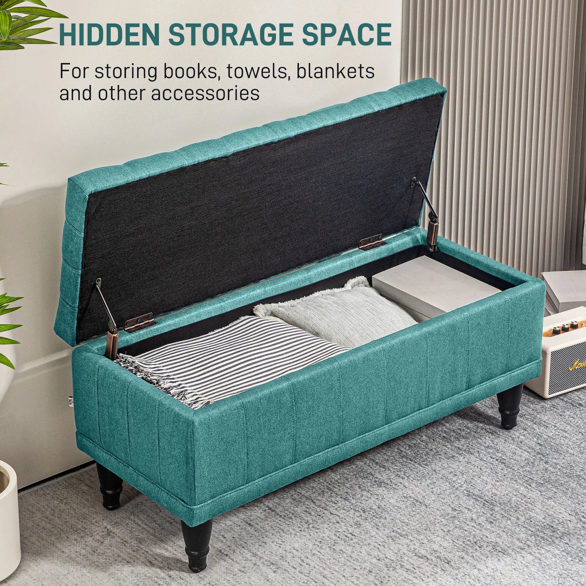 Linen Storage Ottoman, Button Tufted Bench for Bedroom, Green Storage Ottomans & Benches at Gallery Canada