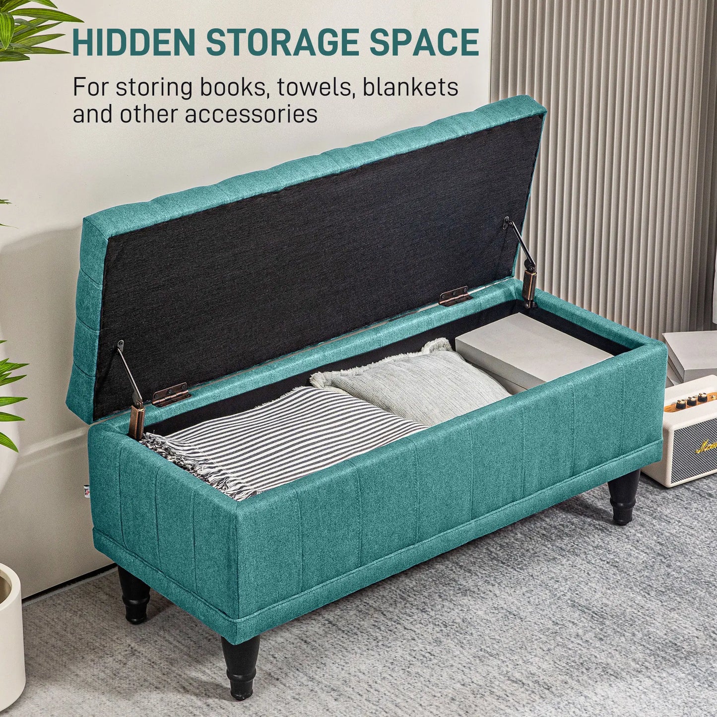 Linen Storage Ottoman, Button Tufted Bench for Bedroom, Green Storage Ottomans & Benches at Gallery Canada
