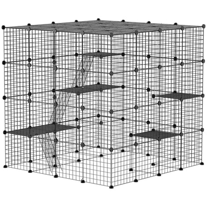 4-Tier 55" Cat Cage with Platforms, Ramps, Black Outdoor Cat Enclosures Black at Gallery Canada