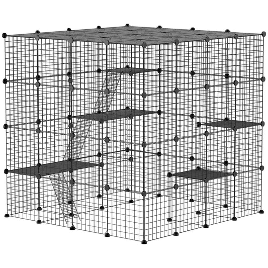 4-Tier 55" Cat Cage with Platforms, Ramps, Black Outdoor Cat Enclosures Black at Gallery Canada