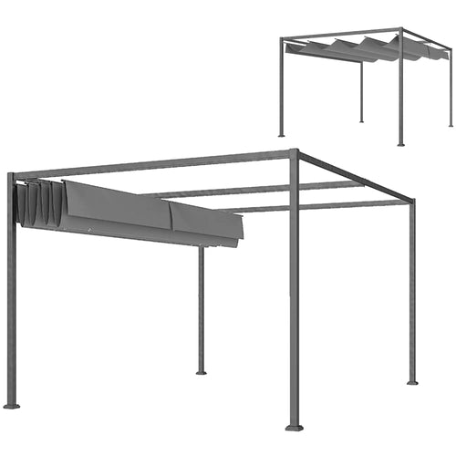 13' x 10' Patio Pergola, Retractable Canopy, Dark Grey