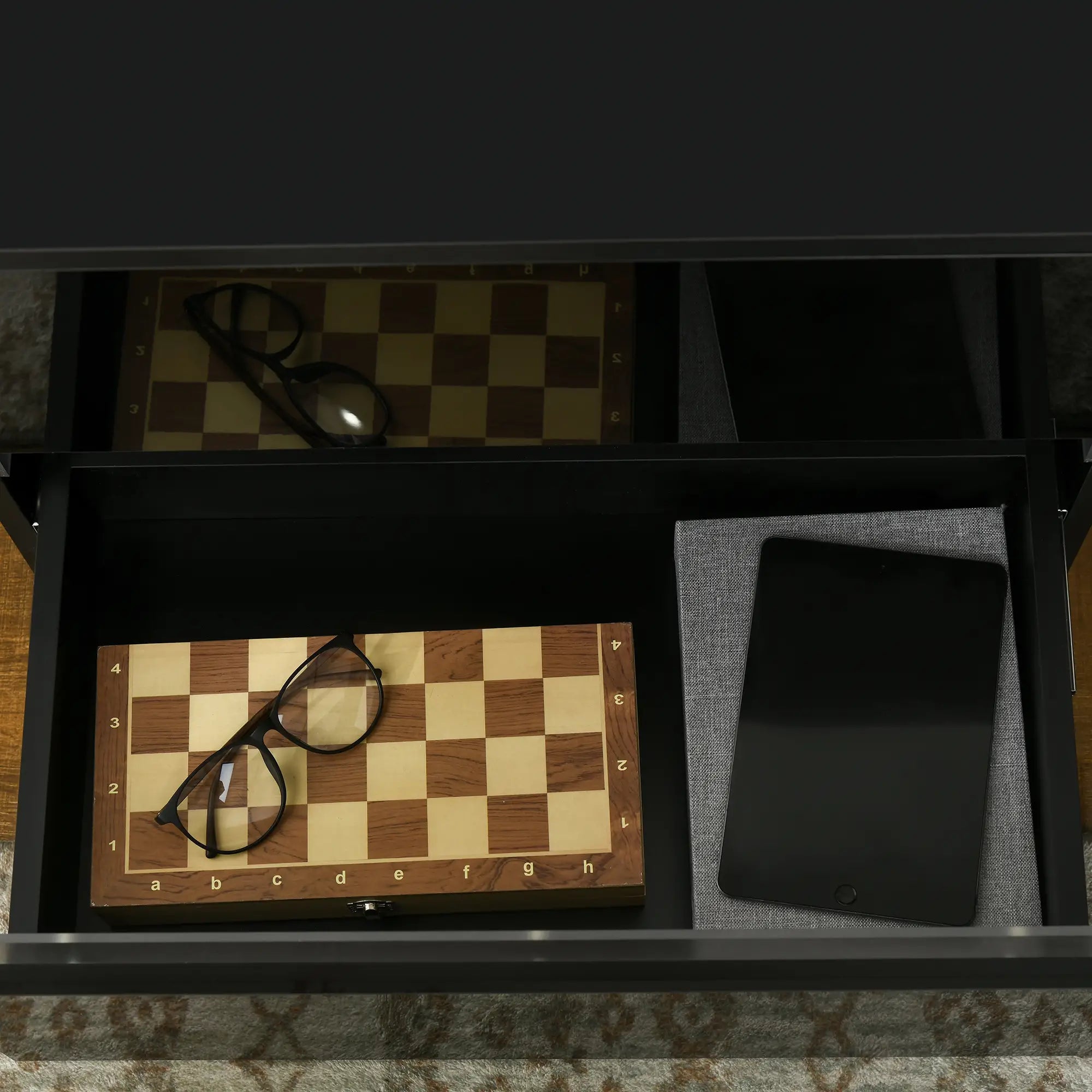 Modern Nightstand, 2 Drawers, USB RGB LED Lights, Remote, Black Bedside Tables at Gallery Canada