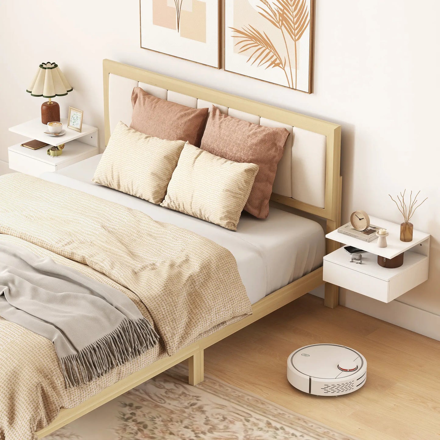 Floating Nightstand Set of 2, Wall Mounted with Drawer, White Bedside Tables at Gallery Canada