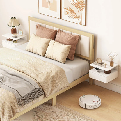 Floating Nightstand Set of 2, Wall Mounted with Drawer, White Bedside Tables at Gallery Canada
