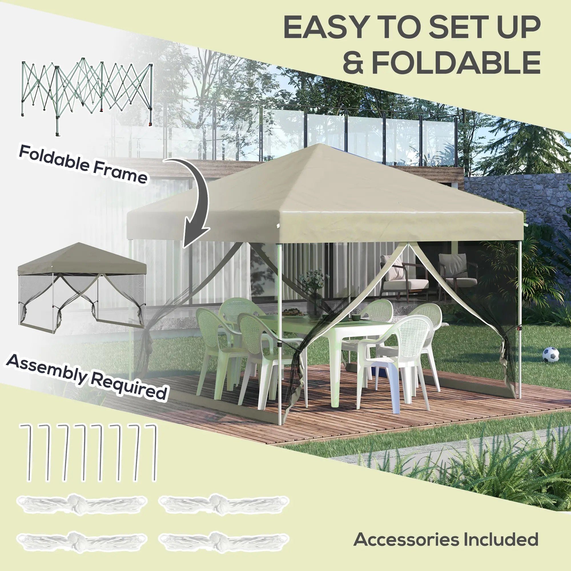 10' x 10' Pop-Up Canopy Tent, Mesh Sidewalls, Adjustable Height, Beige Pop Up Canopies at Gallery Canada