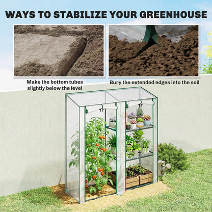 Mini Greenhouse, 3 Shelves, 2 Roll-Up Doors, 56.3" x 17.7" x 59.4", Clear Portable Greenhouses at Gallery Canada
