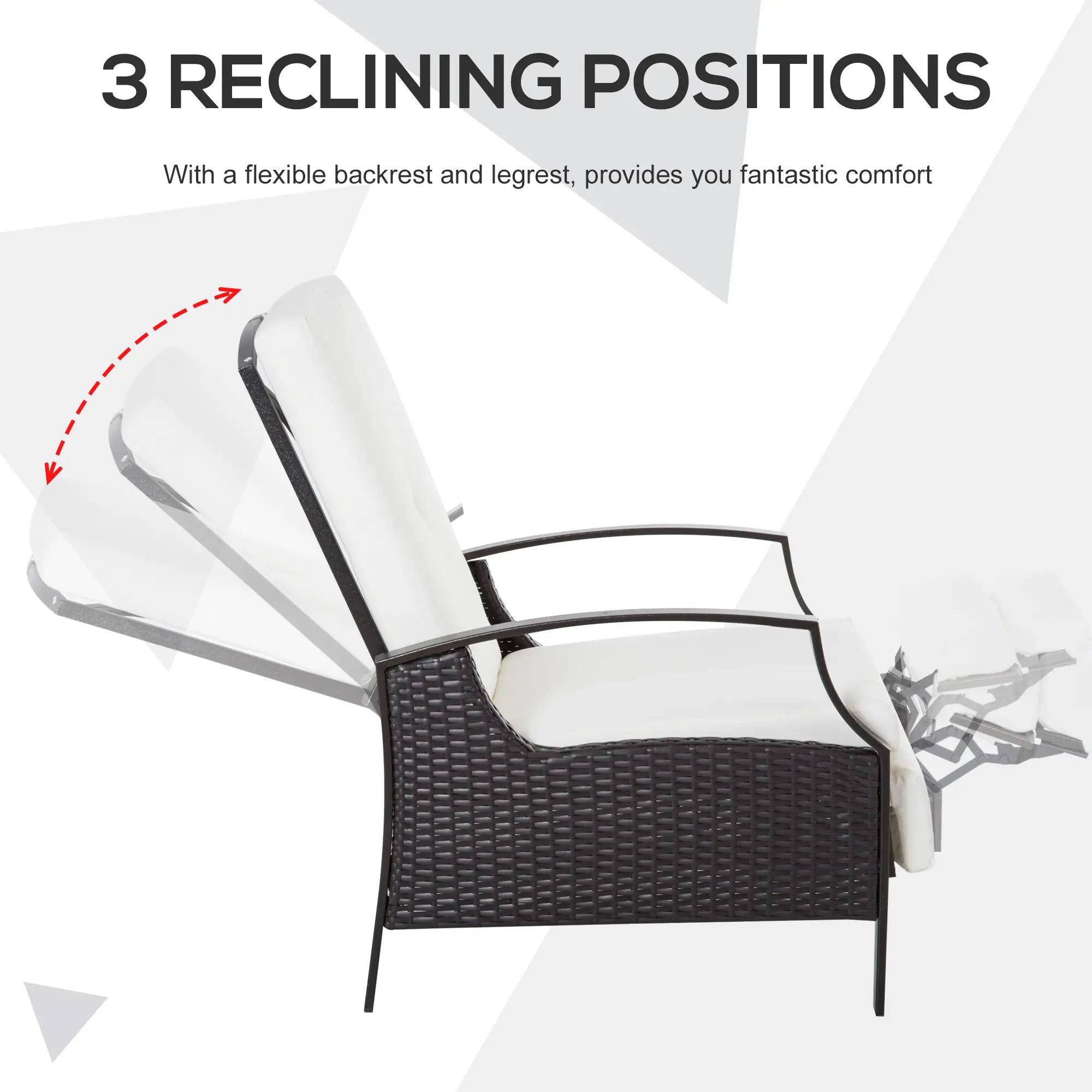 Outdoor Rattan Recliner Chair, Adjustable Back, Retractable Footrest, White Patio Chairs at Gallery Canada
