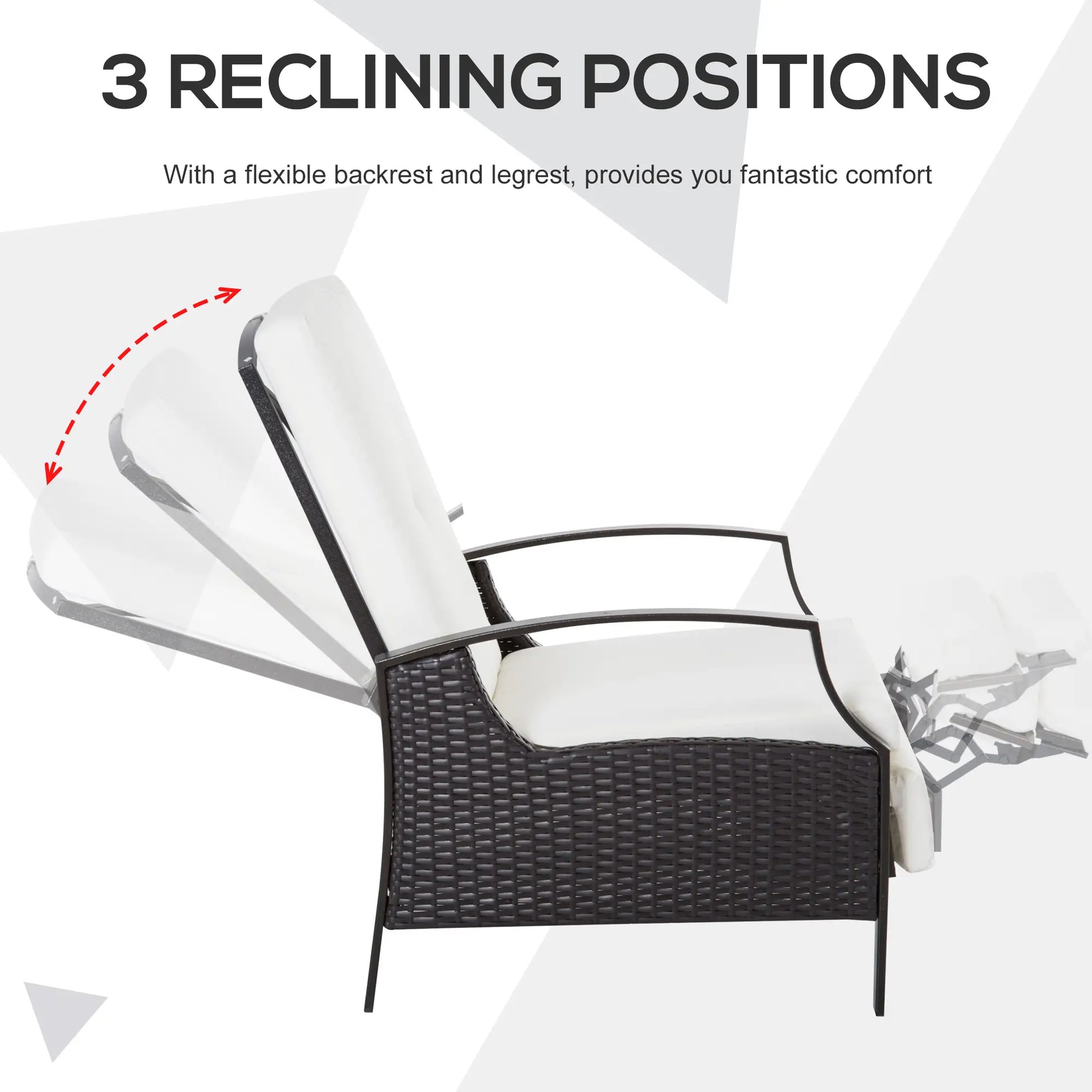 Outdoor Rattan Recliner Chair, Adjustable Back, Retractable Footrest, White Patio Chairs at Gallery Canada