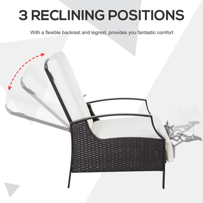 Outdoor Rattan Recliner Chair, Adjustable Back, Retractable Footrest, White Patio Chairs at Gallery Canada