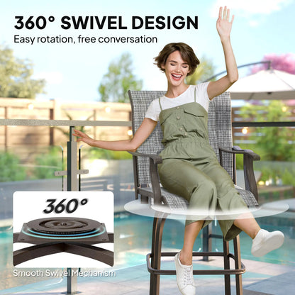 Outdoor Swivel Bar Stools, Set of 2, High Back, Mixed Grey Bistro Sets at Gallery Canada