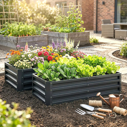 4' x 2' x 1' Galvanized Raised Garden Bed, Set of 2, Grey Galvanized Planter Boxes at Gallery Canada