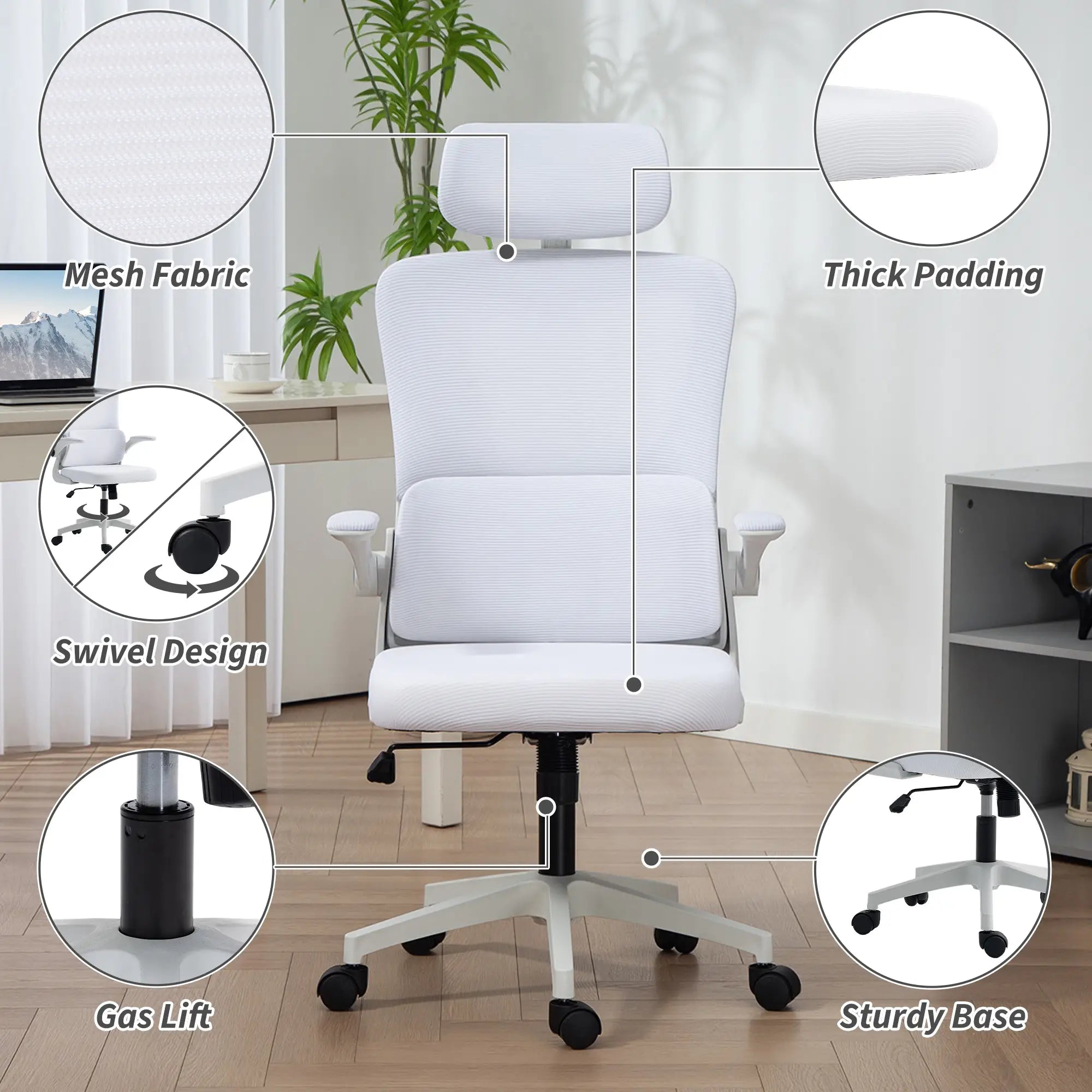 High Back Office Chair, Mesh Computer Chair, Adjustable Height, Cream White Office Chairs at Gallery Canada