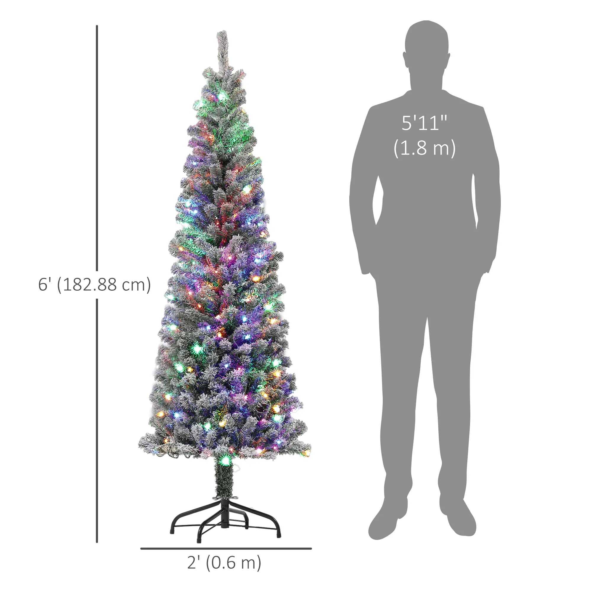 6ft Prelit Pencil Christmas Tree, Flocked, Dual Color LEDs, 429 Tips, Color Pre Lit Christmas Trees at Gallery Canada