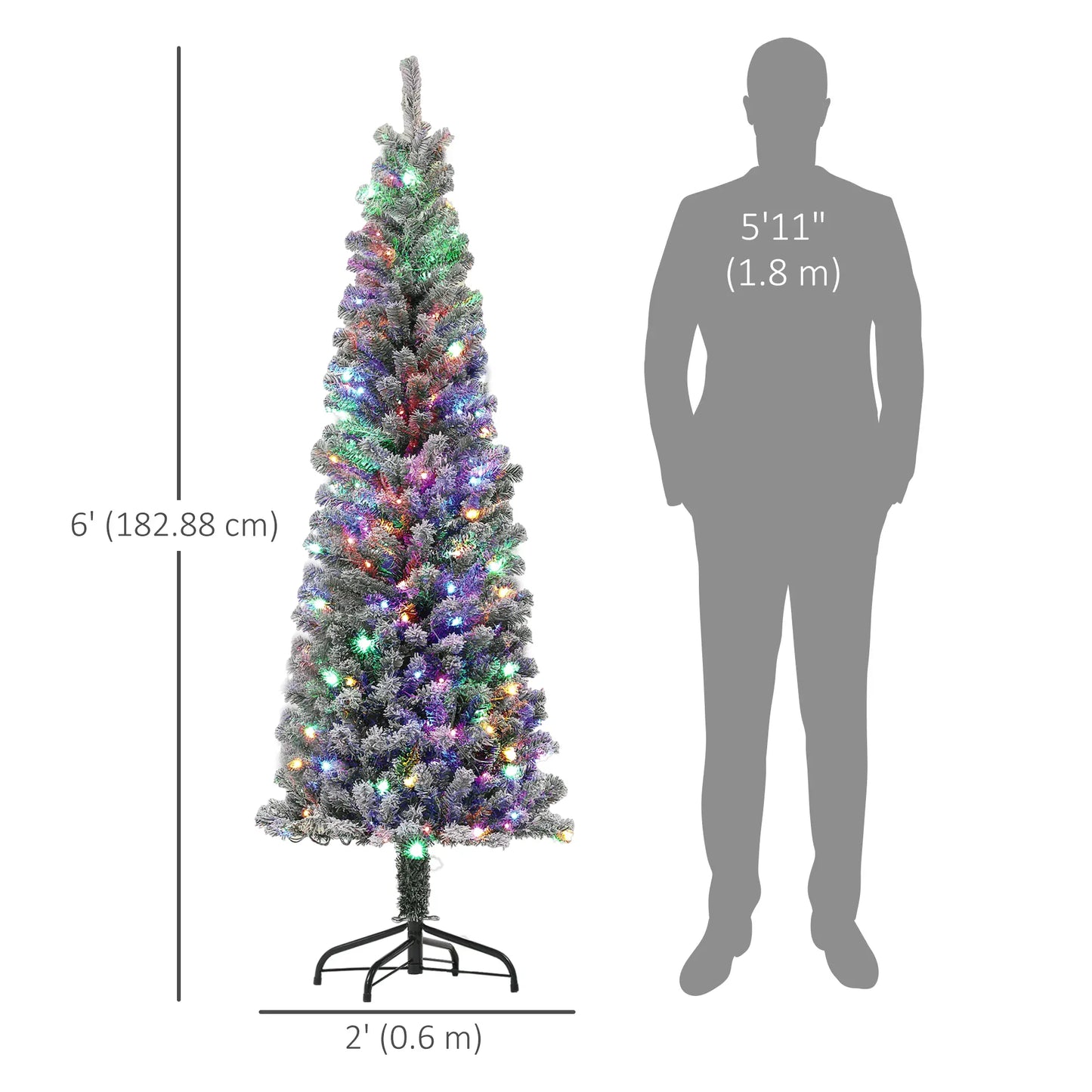 6ft Prelit Pencil Christmas Tree, Flocked, Dual Color LEDs, 429 Tips, Color Pre Lit Christmas Trees at Gallery Canada