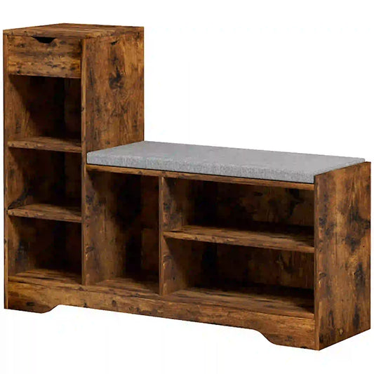 Upholstered Shoe Storage Bench With Seat, Drawer, 6 Shelves, Rustic Brown Shoe Storage Cabinets & Racks Rustic Brown at Gallery Canada