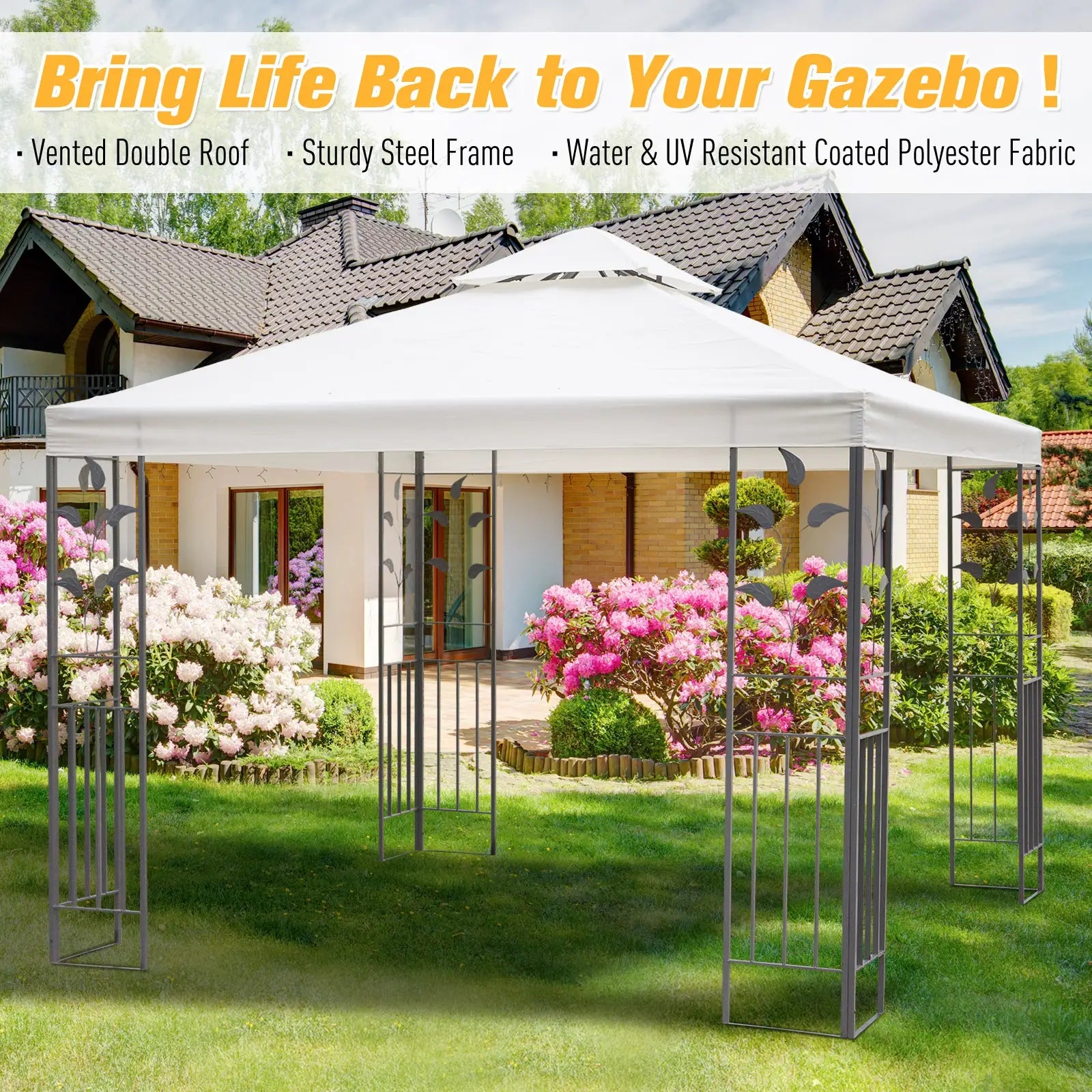 10' x 10' Metal Gazebo, Patio Canopy With Vented Roof, Cream Gazebos at Gallery Canada