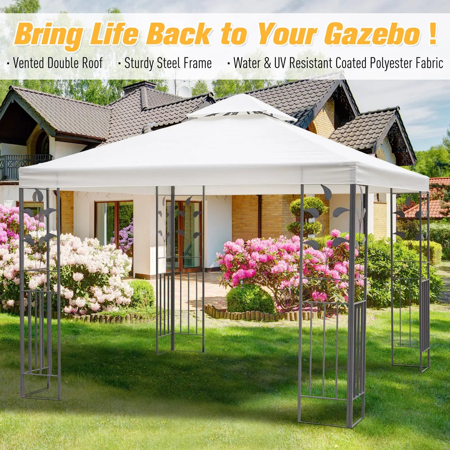 10' x 10' Metal Gazebo, Patio Canopy With Vented Roof, Cream Gazebos at Gallery Canada