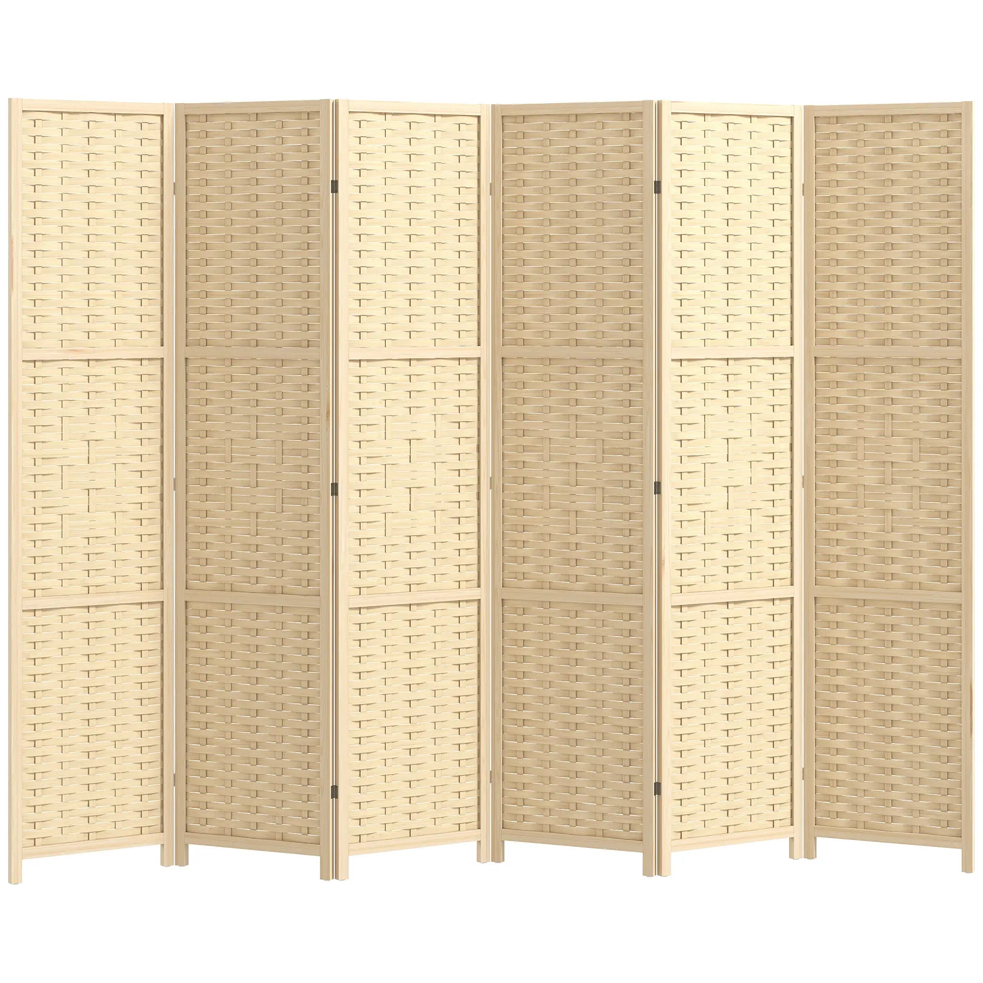 6-Panel Room Divider, 5.6 FT Freestanding Folding Privacy Screen, Natural Wood Room Dividers at Gallery Canada