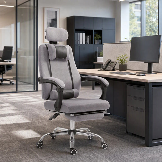 Ergonomic High Back Office Chair, Footrest, Lumbar Support, Grey Executive & Manager Chairs Grey at Gallery Canada