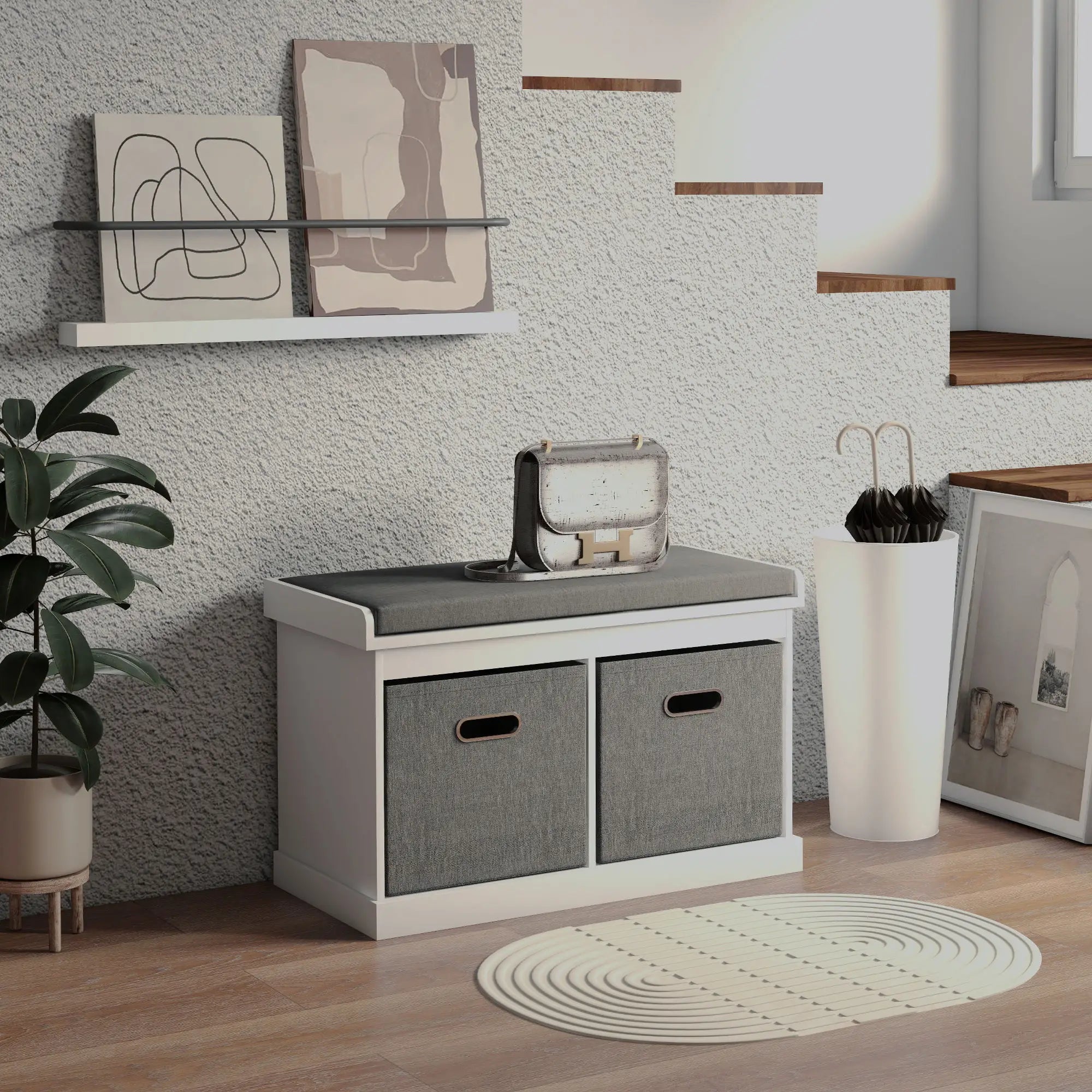 Shoe Storage Bench with Seat, 2 Fabric Drawers, White Shoe Storage Cabinets & Racks at Gallery Canada