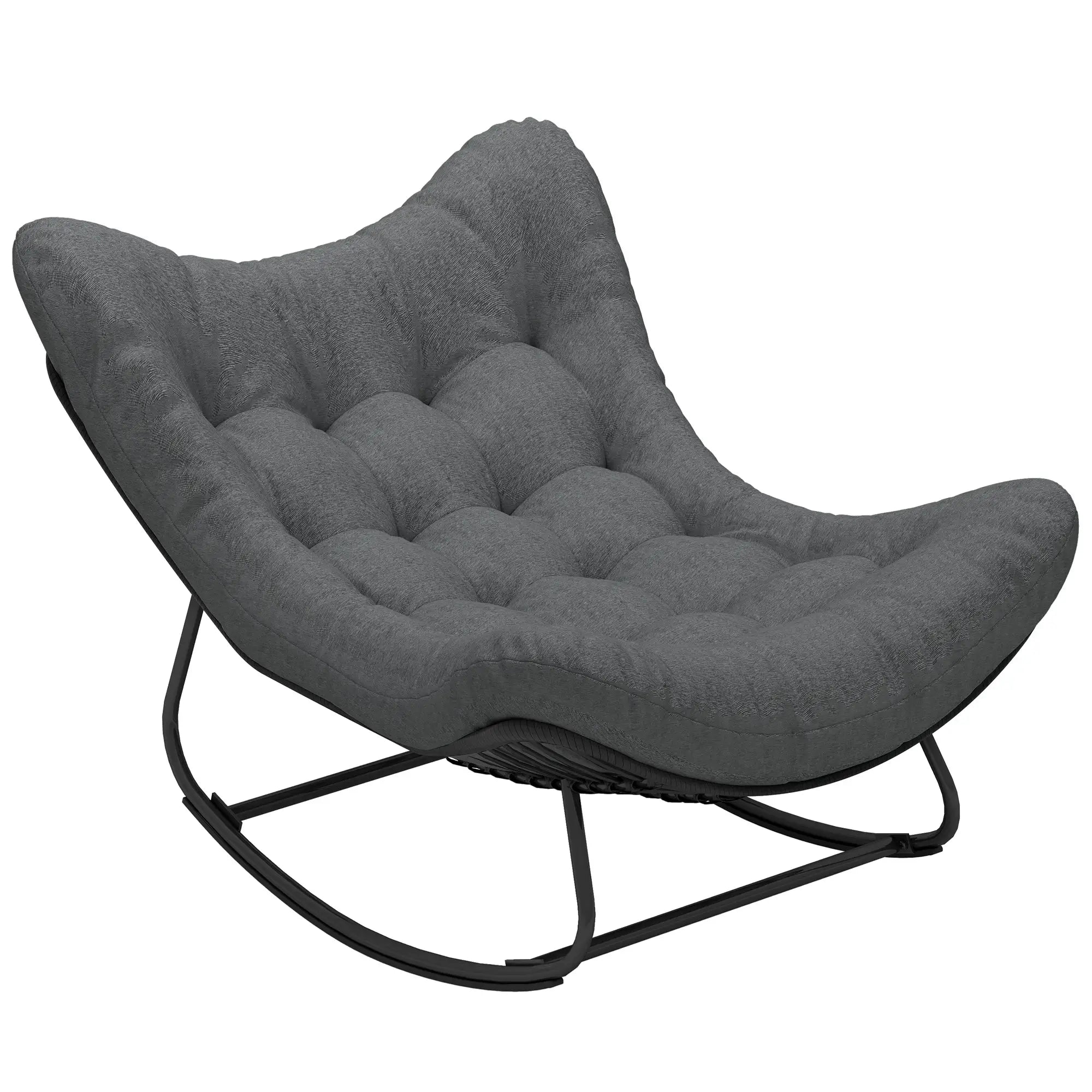 Oversized Patio Egg Rocking Chair, Padded Cushion, Rattan Wicker, Dark Grey Outdoor Rocking Chairs at Gallery Canada