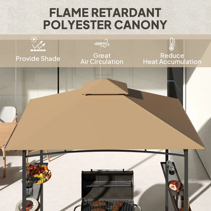8' x 5' BBQ Grill Gazebo Tent, Double Tiered Canopy, Outdoor Sun Shade, Khaki BBQ Grill Gazebos at Gallery Canada