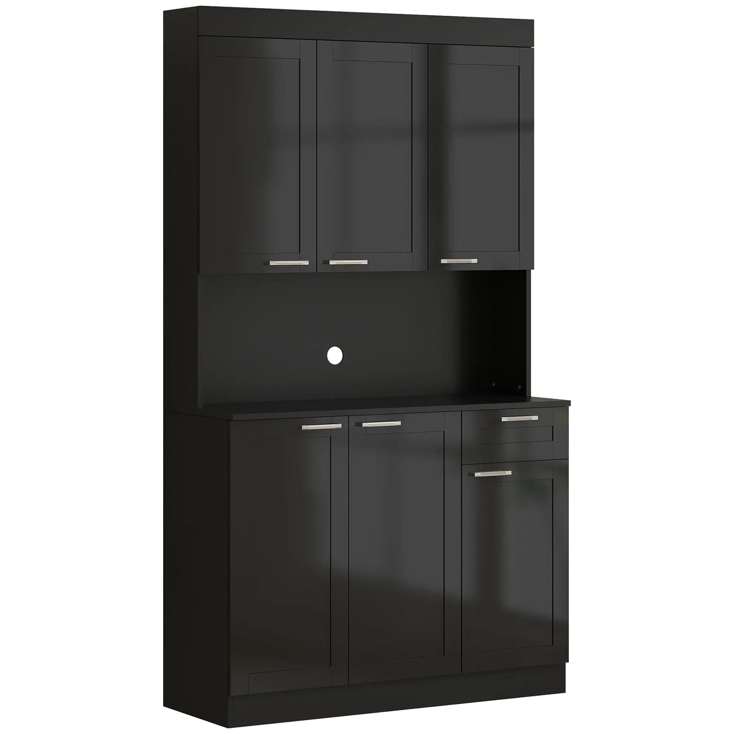 71" Kitchen Pantry Cabinet, Storage Buffet with Hutch, Adjustable Shelves, High Gloss Black, Black Kitchen Pantry Cabinets High Gloss Black at Gallery Canada