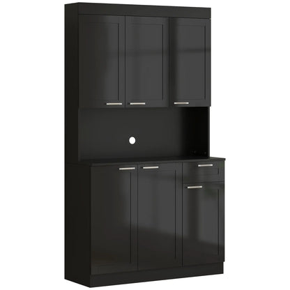 71" Kitchen Pantry Cabinet, Storage Buffet with Hutch, Adjustable Shelves, High Gloss Black, Black Kitchen Pantry Cabinets High Gloss Black at Gallery Canada