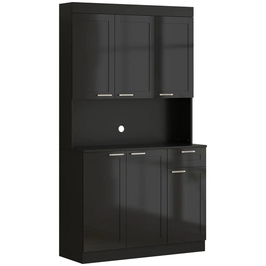 71" Kitchen Pantry Cabinet, Storage Buffet with Hutch, Adjustable Shelves, High Gloss Black, Black Kitchen Pantry Cabinets High Gloss Black at Gallery Canada