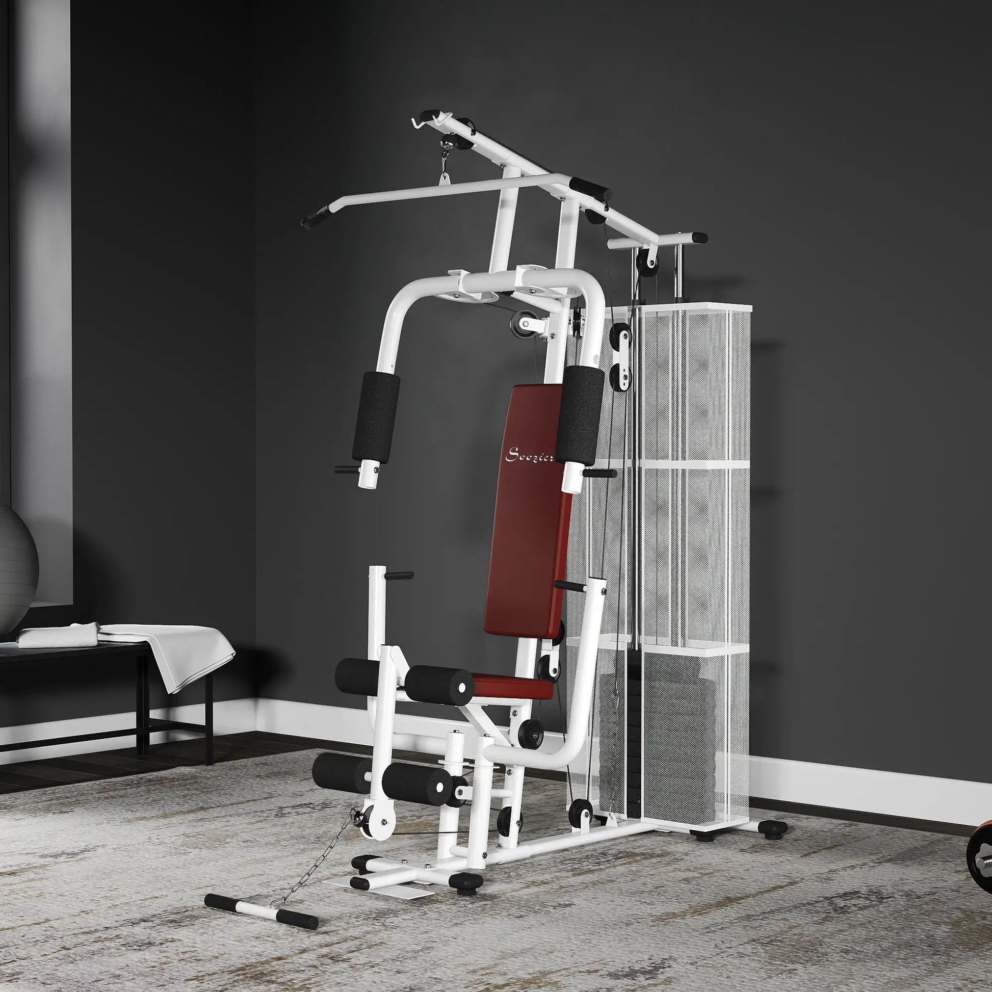 Multifunction Home Gym, 100Lbs Weight Stack, Lat Pulldown, Leg Extensions, White Power Towers at Gallery Canada