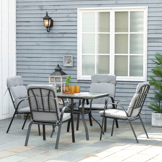 5 Piece Outdoor Square Garden Dining Set w/ Tempered Glass Dining Table 4 Cushioned Armchairs, Umbrella Hole, Grey - Gallery Canada