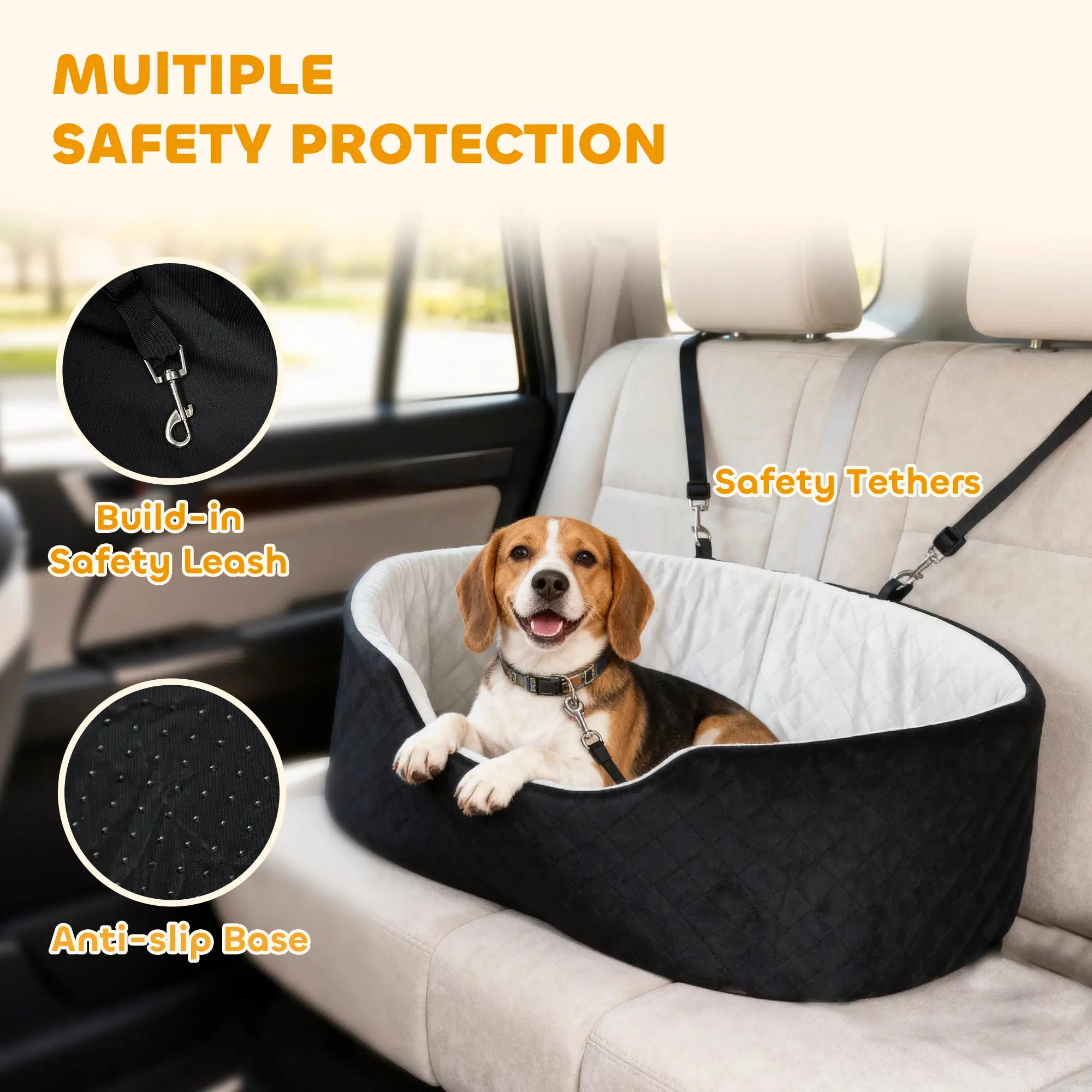 Dog Car Seat for Small Medium Pets, Detachable Washable Pet Bed with Cushion and Safety Belt, Black Elevated Dog Beds at Gallery Canada