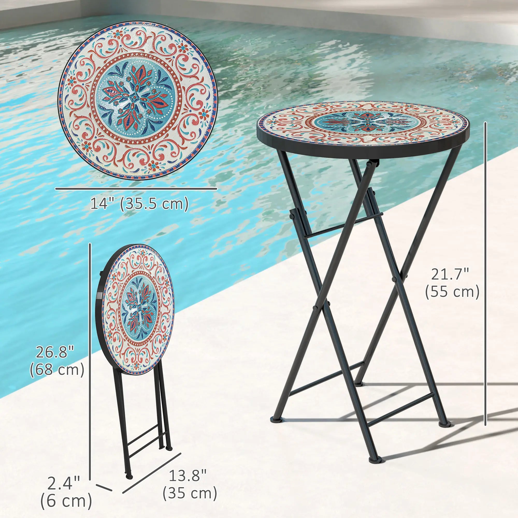 Mosaic Outdoor Patio Side Table, 14