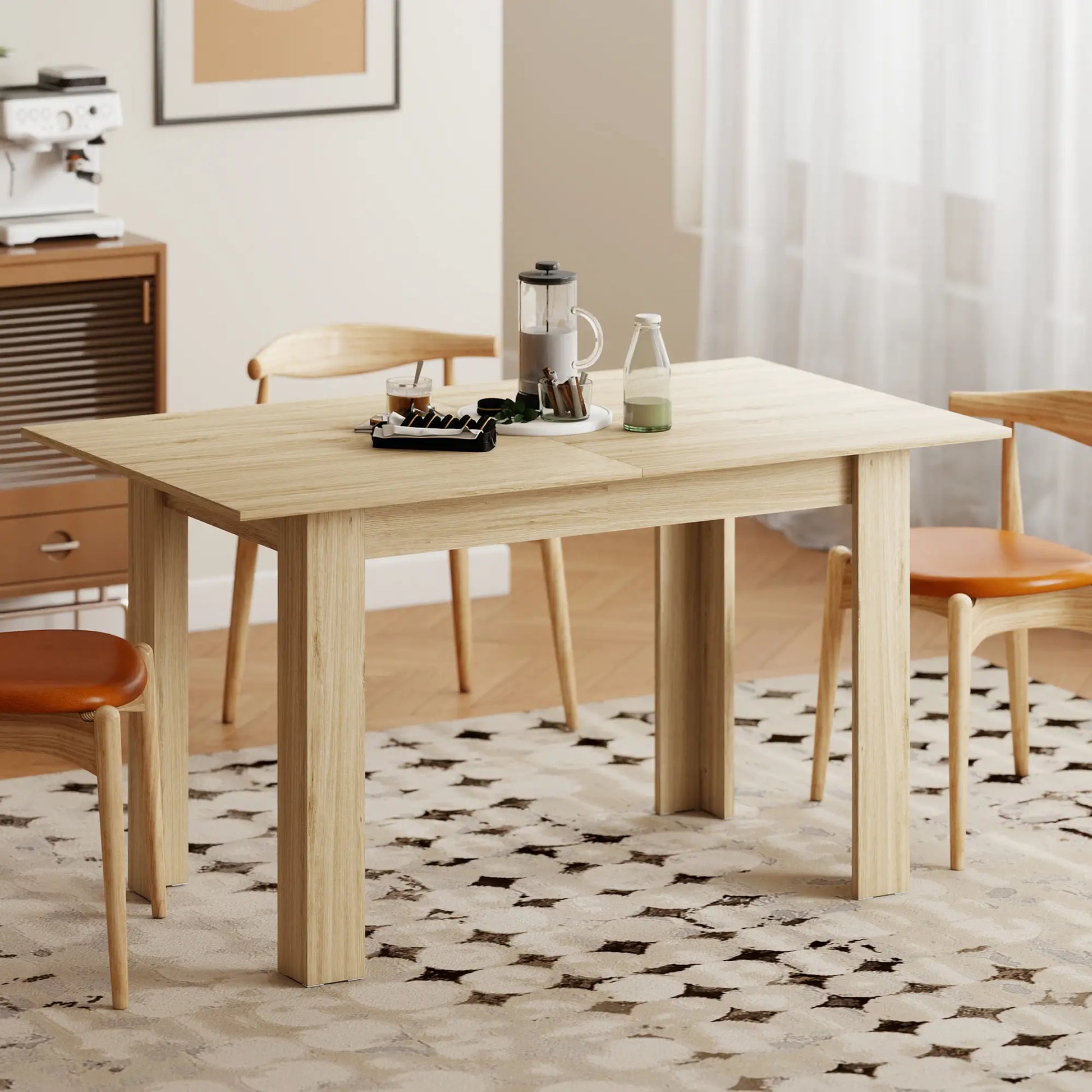 Extendable Dining Table, 55.1(70.9) x31.5 in, for 6-8, Natural Wood Dining Tables at Gallery Canada