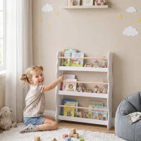 Étagère Murale pour Enfants, Bibliothèque Flottante 3 Niveaux pour 3-8 Ans, Blanc